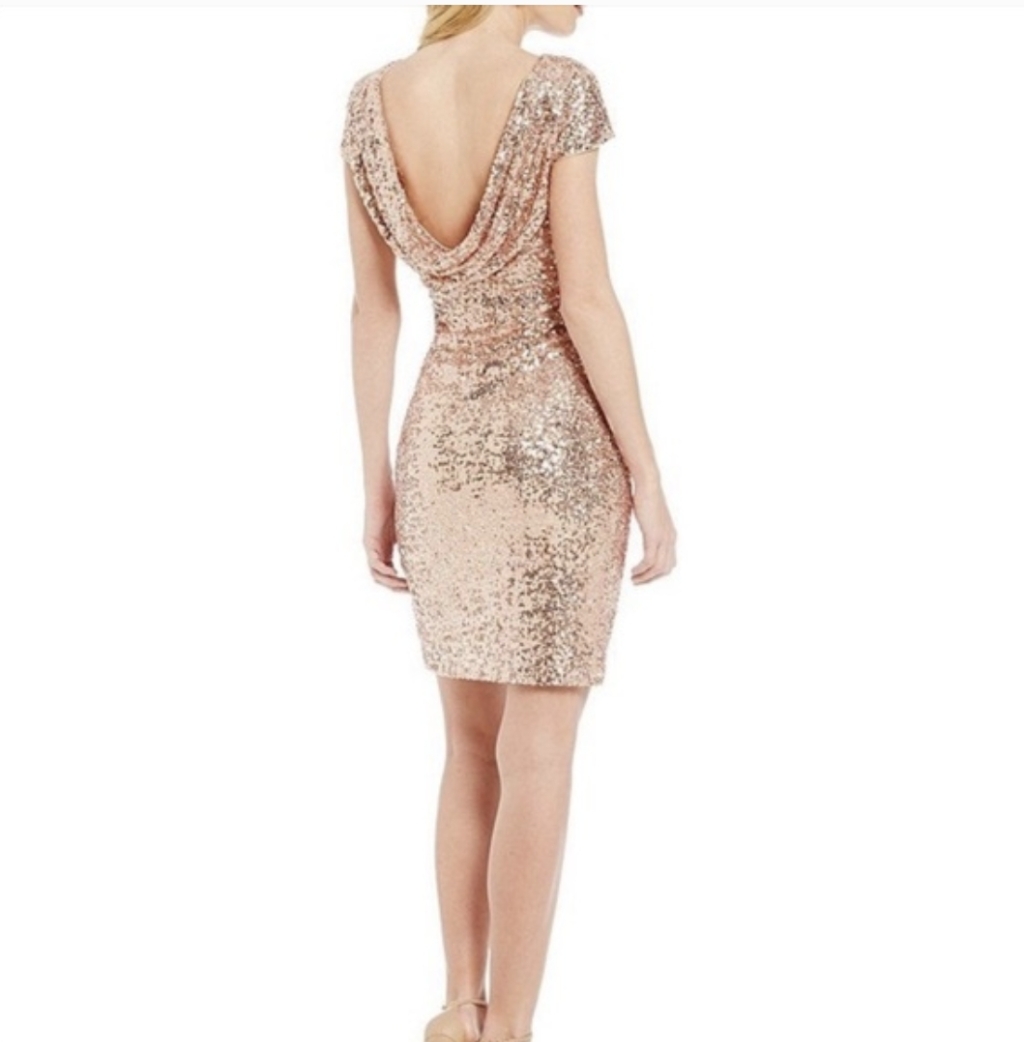 Badgley Mischka Womens Dress Belle Pink Rose Gold Open-Back Cowl Draped Sequin 6